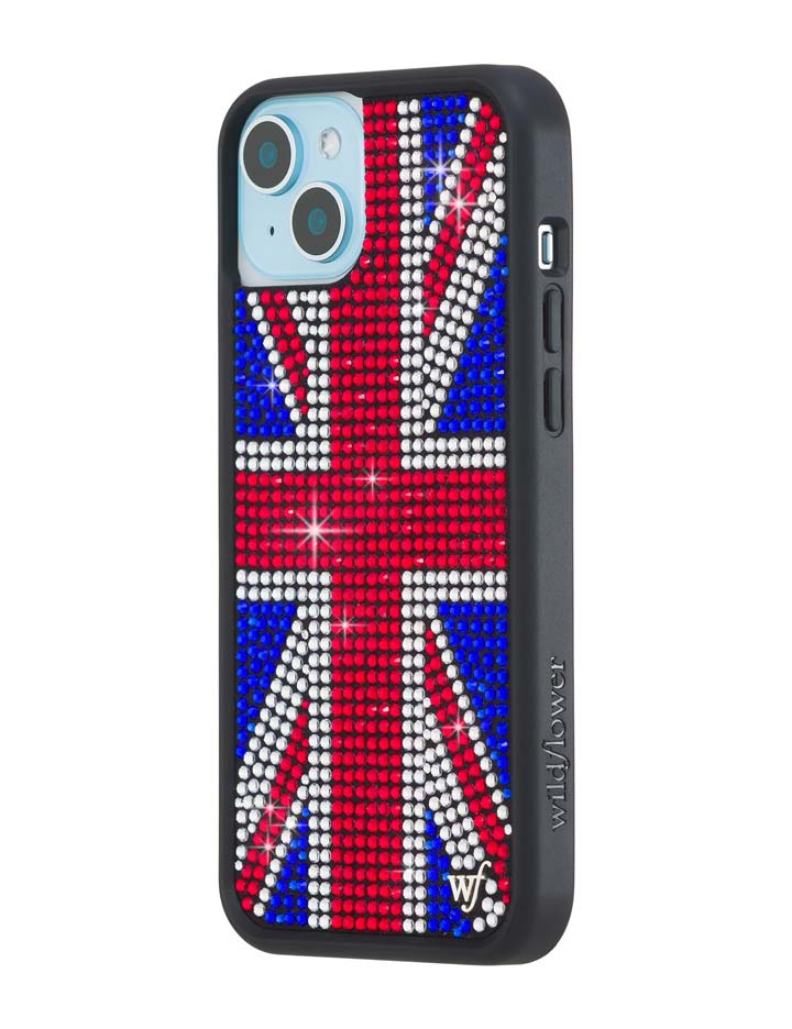 Wildflower iPhone case 15 Plus Rhinestone Union Jack Red Cute