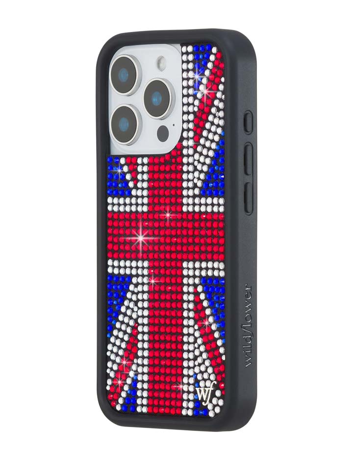 Wildflower iPhone case 16 Pro Rhinestone Union Jack Red Cute