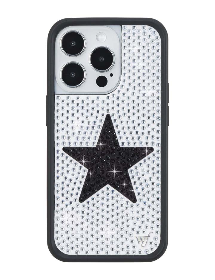 Wildflower iPhone case 14 Pro Rhinestone Star White Black Silver Cute