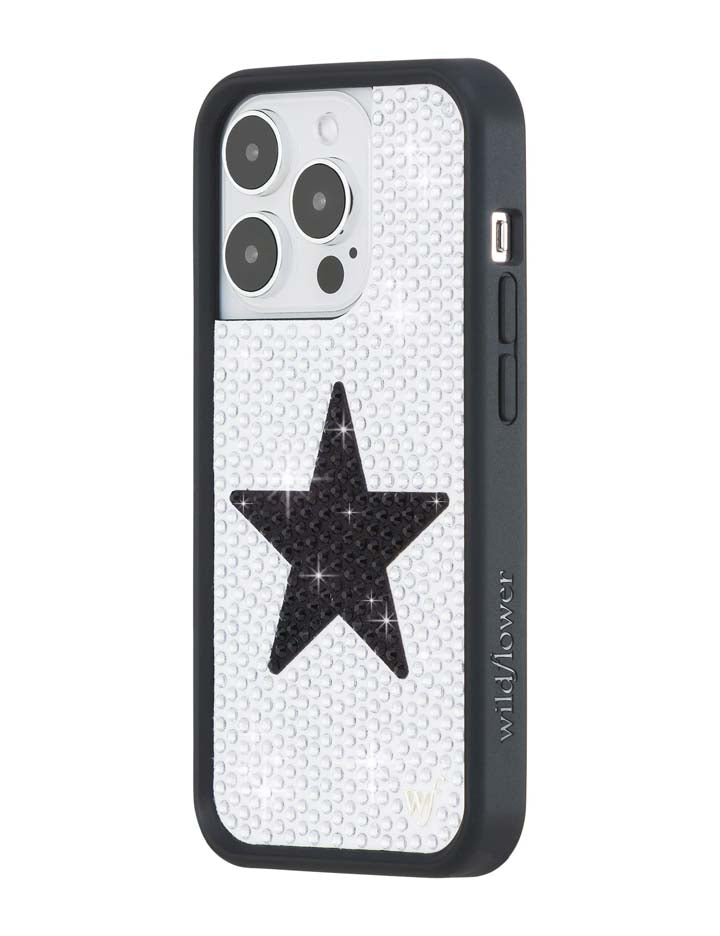 Wildflower iPhone case 14 Pro Rhinestone Star White Black Silver Cute