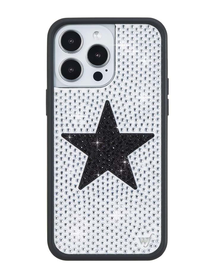 Wildflower iPhone case 14 Pro Max Rhinestone Star White Black Silver Cute