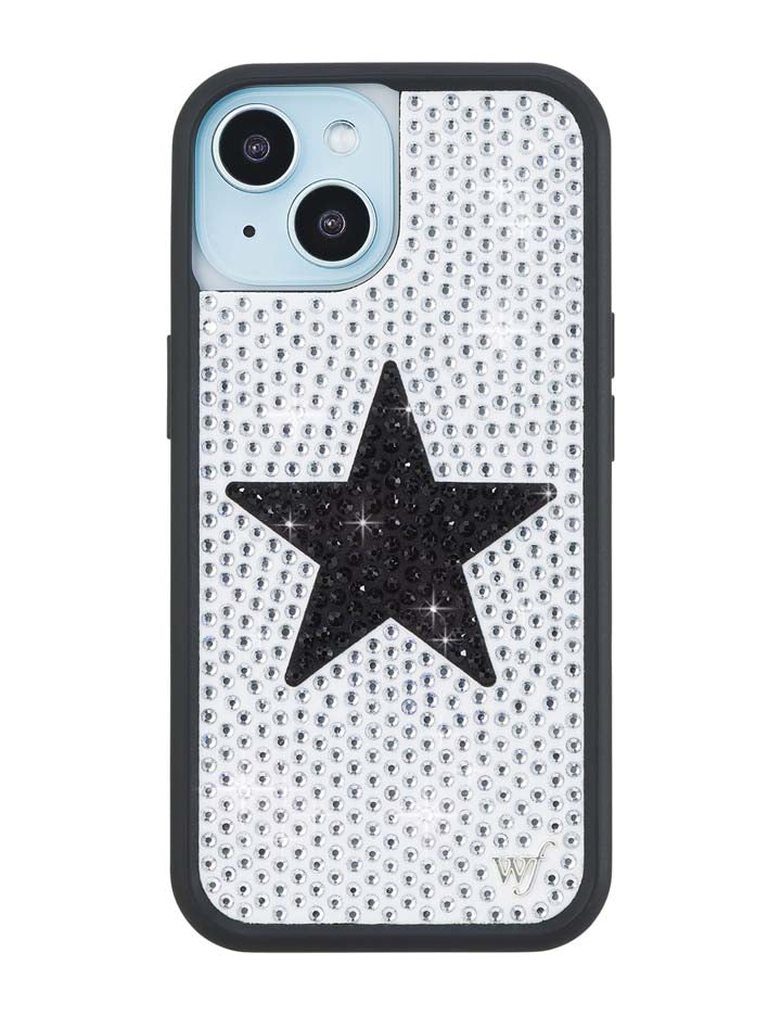 Wildflower iPhone case 15 Rhinestone Star White Black Silver Cute