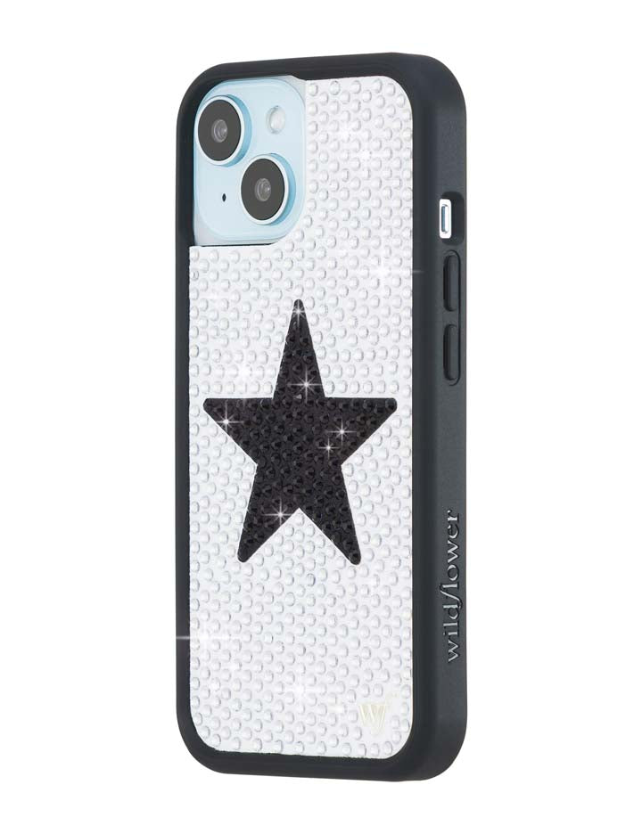 Wildflower iPhone case 15 Rhinestone Star White Black Silver Cute
