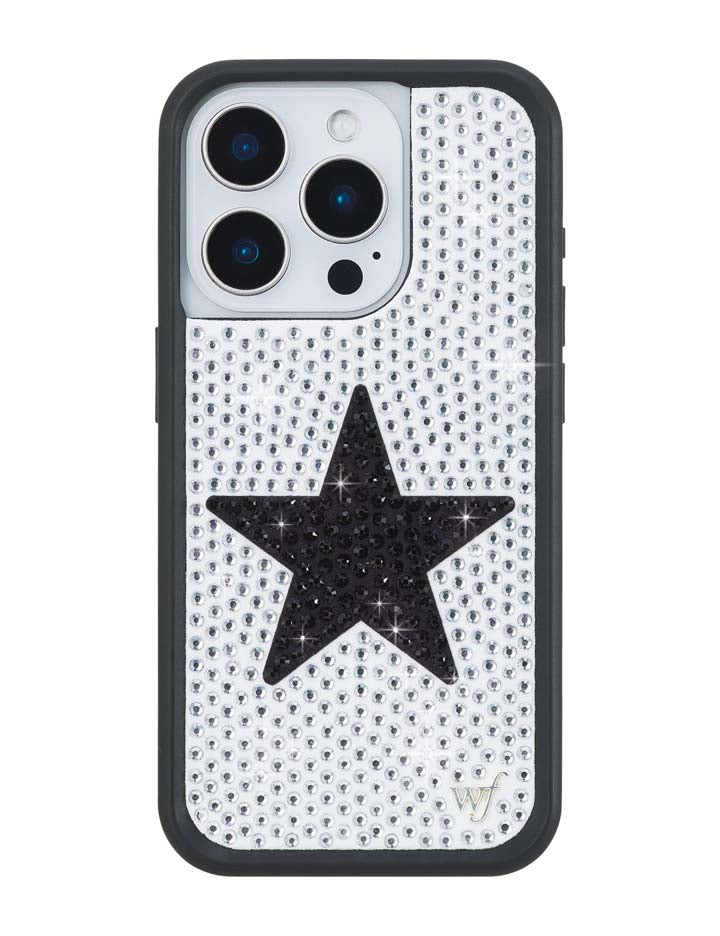 Wildflower iPhone case 15 Pro Rhinestone Star White Black Silver Cute