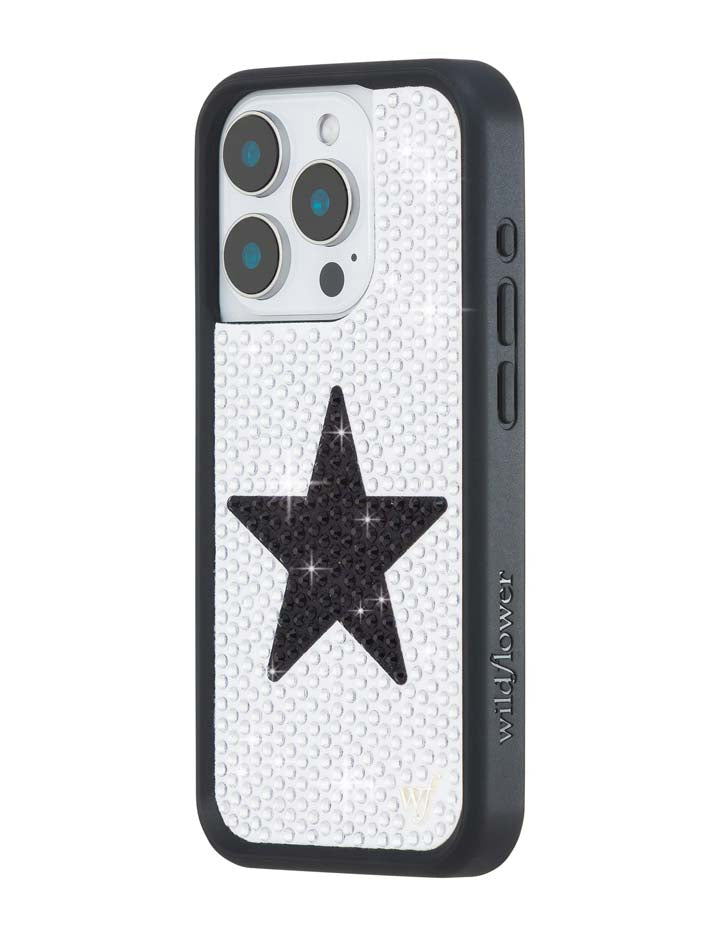 Wildflower iPhone case 15 Pro Rhinestone Star White Black Silver Cute