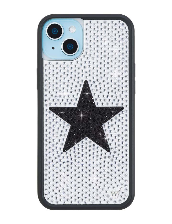 Wildflower iPhone case 15 Plus Rhinestone Star White Black Silver Cute