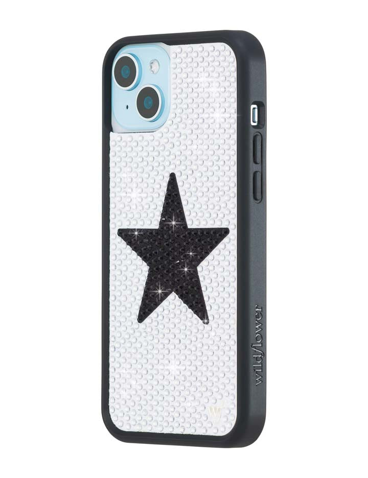 Wildflower iPhone case 15 Plus Rhinestone Star White Black Silver Cute