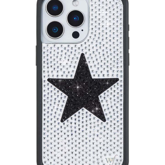 Wildflower iPhone case 15 Pro Max Rhinestone Star White Black Silver Cute