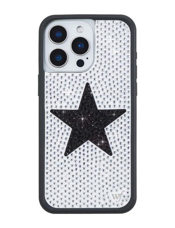 Wildflower iPhone case 15 Pro Max Rhinestone Star White Black Silver Cute
