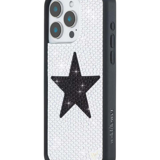 Wildflower iPhone case 15 Pro Max Rhinestone Star White Black Silver Cute