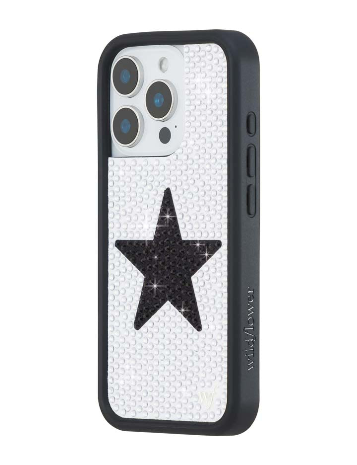 Wildflower iPhone case 16 Pro Rhinestone Star White Black Silver Cute