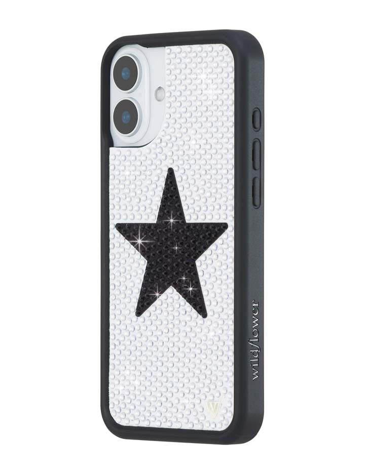 Wildflower iPhone case 16 Plus Rhinestone Star White Black Silver Cute