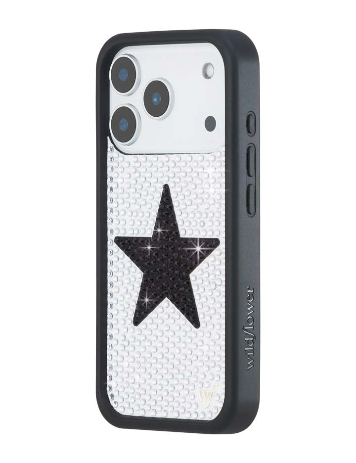 Wildflower iPhone case 18 Pro Rhinestone Star White Black Silver Cute