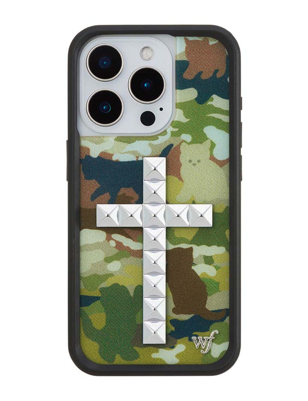Wildflower iPhone case 15 Pro Stud Cross Cat Camo Cute