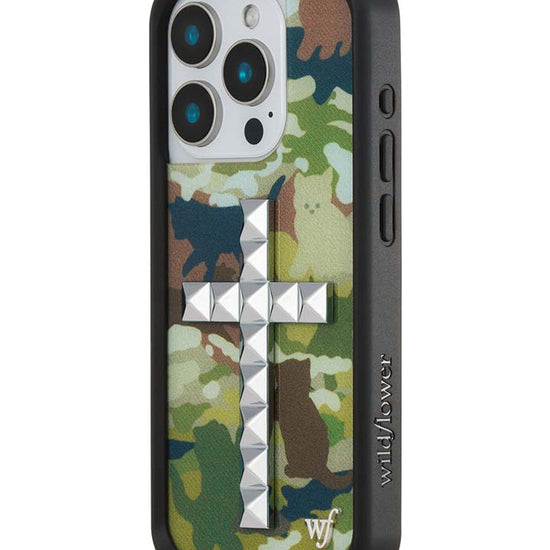 Wildflower iPhone case 15 Pro Stud Cross Cat Camo Cute