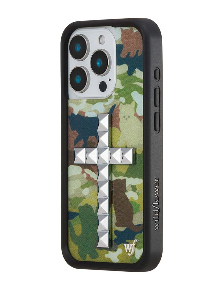 Wildflower iPhone case 15 Pro Stud Cross Cat Camo Cute