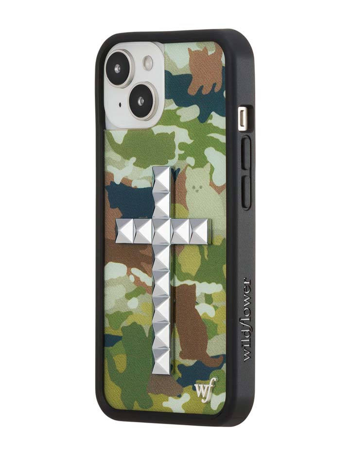 Wildflower iPhone case 15 Plus Stud Cross Cat Camo Cute