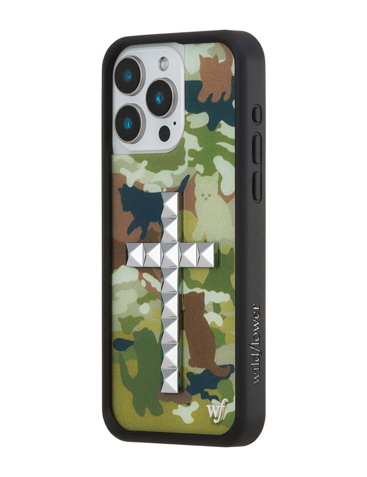 Wildflower iPhone case 15 Pro Max Stud Cross Cat Camo Cute