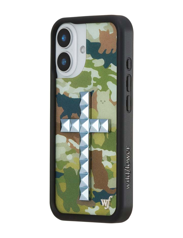 Wildflower iPhone case 16 Stud Cross Cat Camo Cute