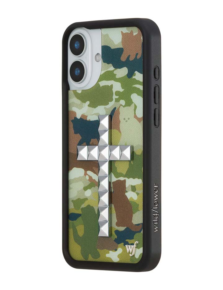Wildflower iPhone case 16 Plus Stud Cross Cat Camo Cute
