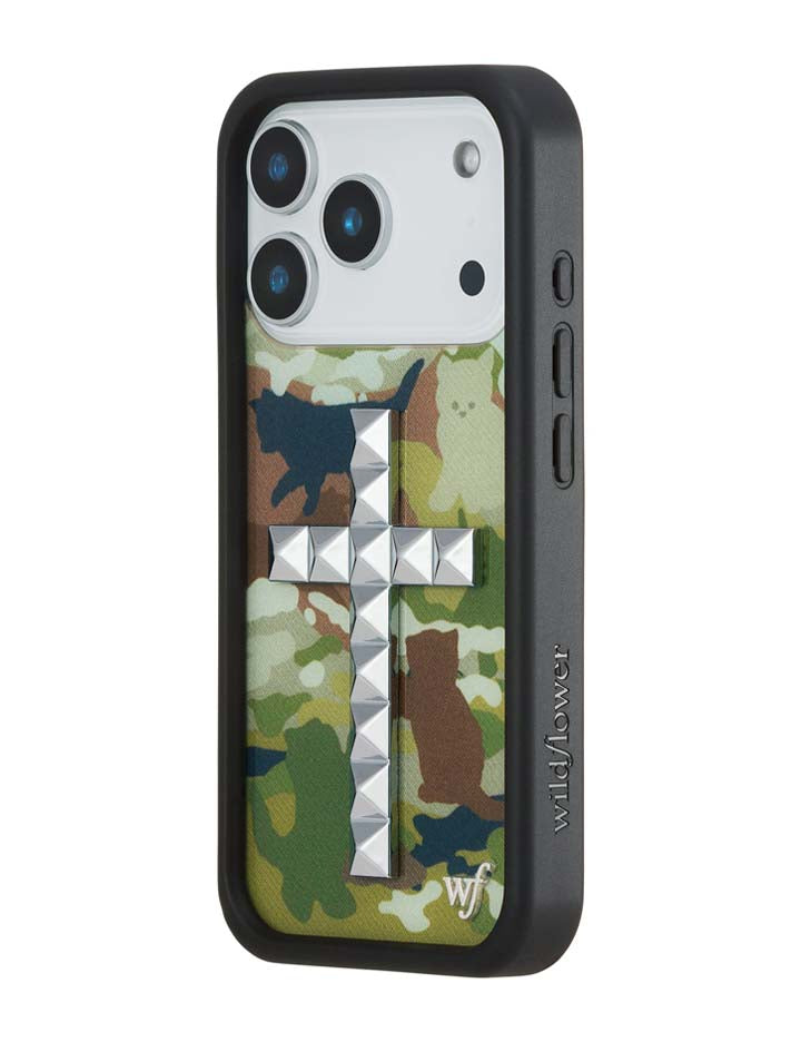 Wildflower iPhone case 17 Pro Stud Cross Cat Camo Cute