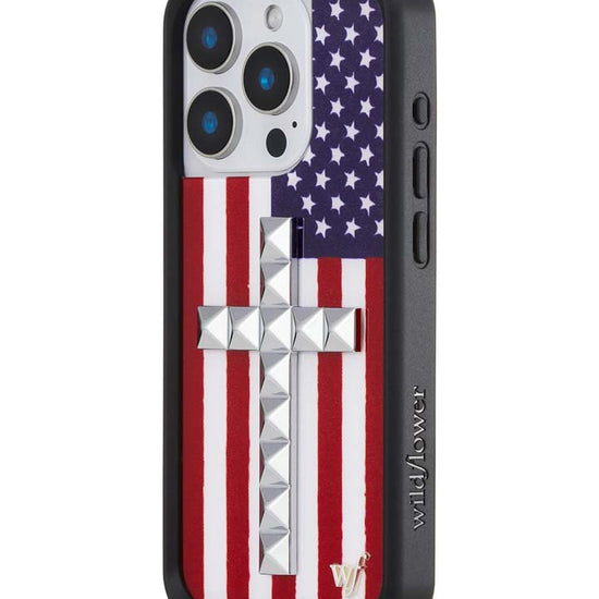 Wildflower iPhone case 15 Pro Stud Cross American Flag Cute