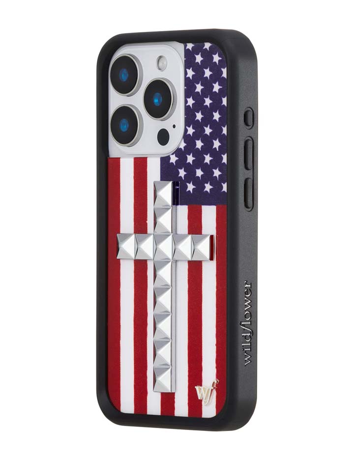 Wildflower iPhone case 15 Pro Stud Cross American Flag Cute