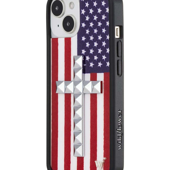Wildflower iPhone case 15 Plus Stud Cross American Flag Cute
