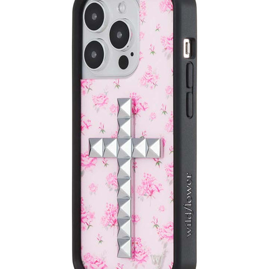 Wildflower iPhone case 14 Pro Stud Cross Forget Me Not Floral Pink Cute