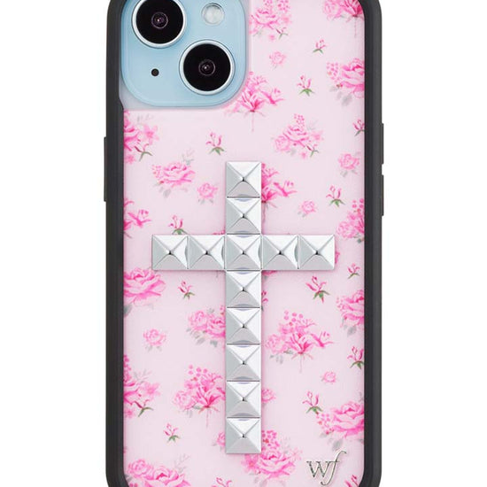 Wildflower iPhone case 15 Stud Cross Forget Me Not Floral Pink Cute