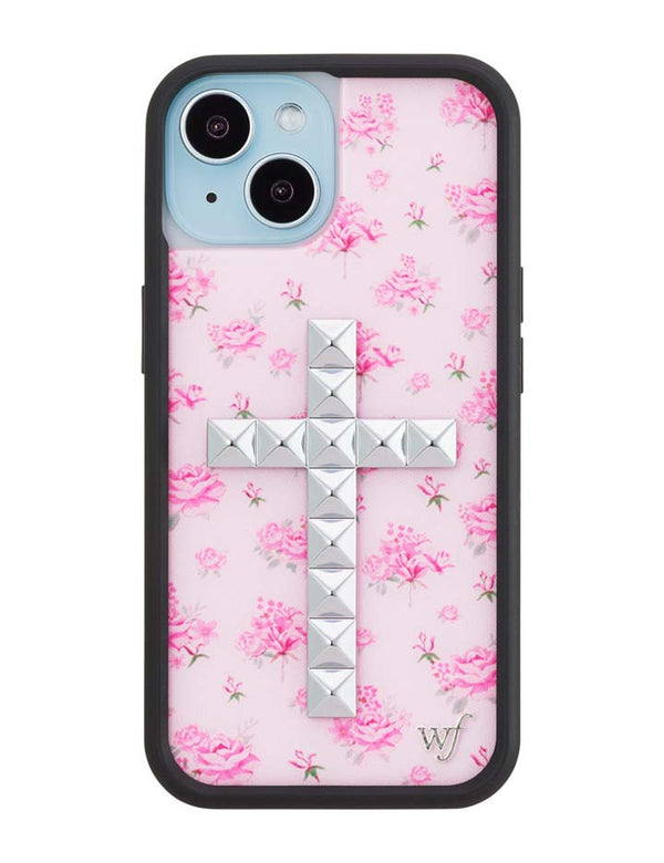 Wildflower iPhone case 15 Stud Cross Forget Me Not Floral Pink Cute