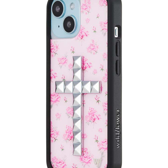 Wildflower iPhone case 15 Stud Cross Forget Me Not Floral Pink Cute
