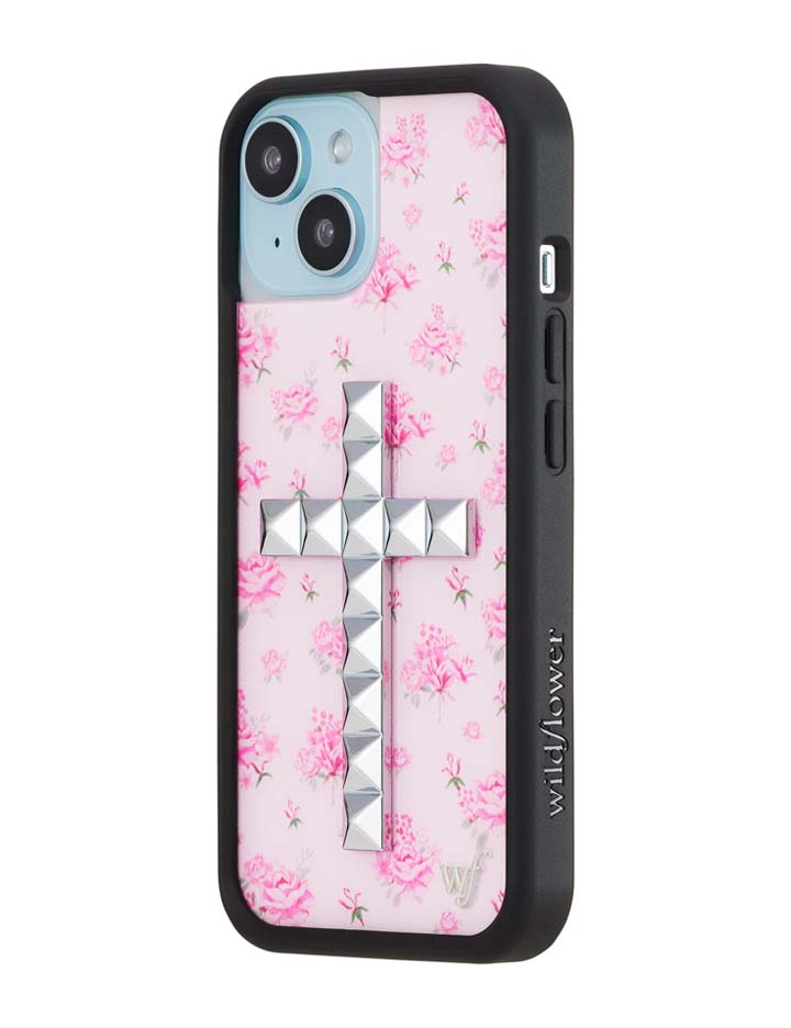 Wildflower iPhone case 15 Stud Cross Forget Me Not Floral Pink Cute