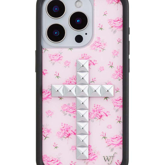 Wildflower iPhone case 15 Pro Stud Cross Forget Me Not Floral Pink Cute