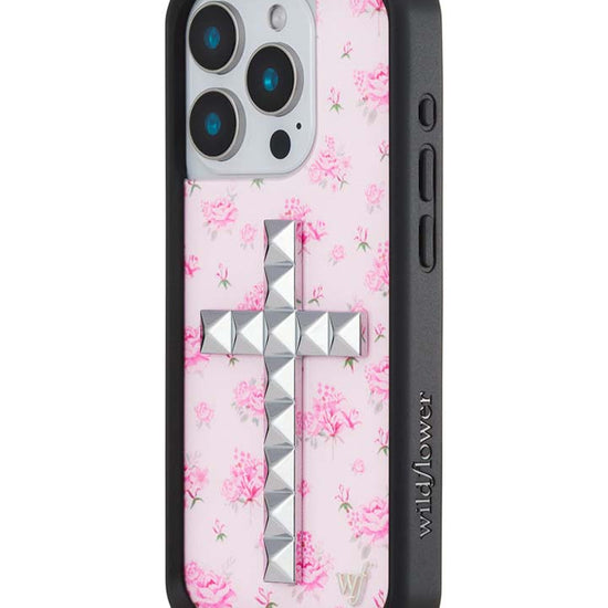 Wildflower iPhone case 15 Pro Stud Cross Forget Me Not Floral Pink Cute