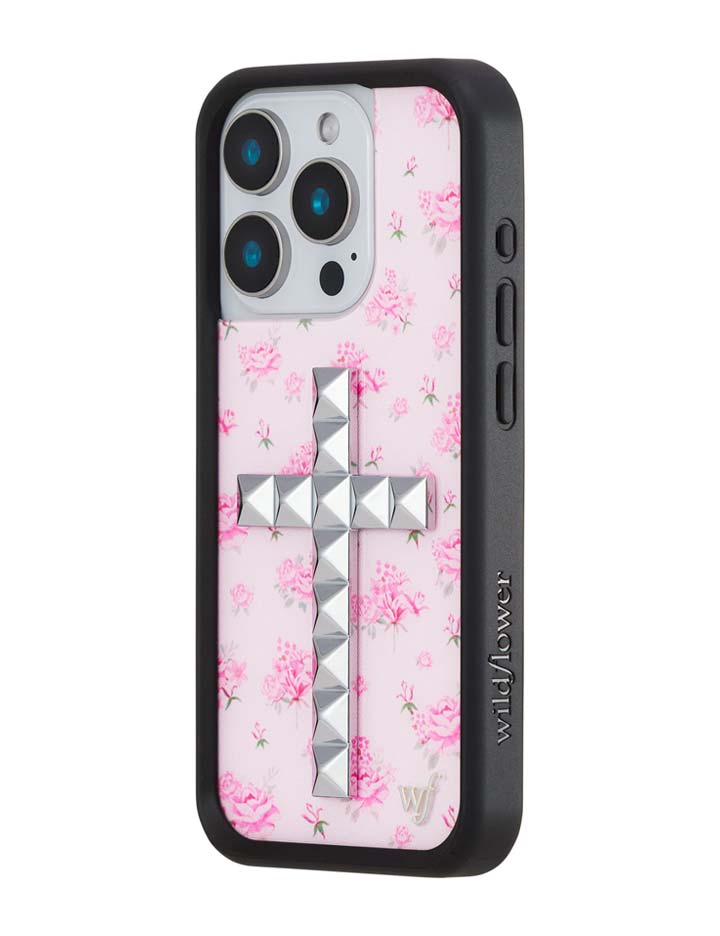 Wildflower iPhone case 15 Pro Stud Cross Forget Me Not Floral Pink Cute