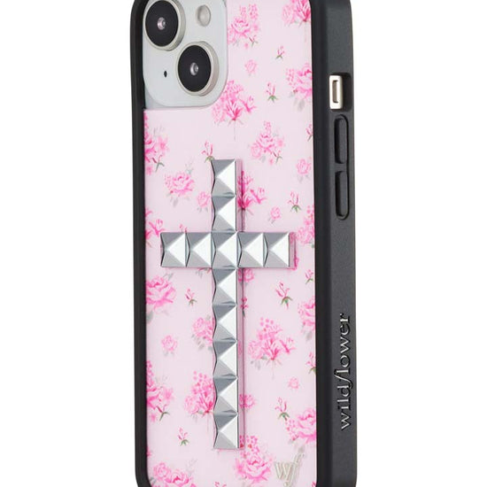 Wildflower iPhone case 15 Plus Stud Cross Forget Me Not Floral Pink Cute