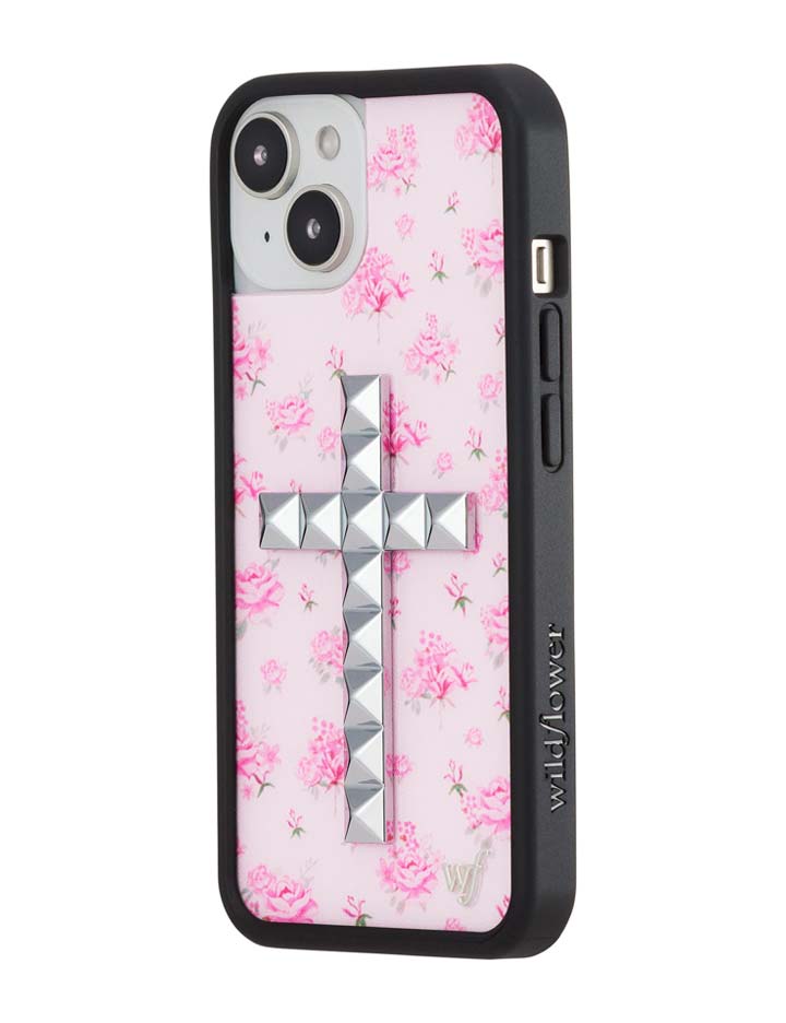 Wildflower iPhone case 15 Plus Stud Cross Forget Me Not Floral Pink Cute
