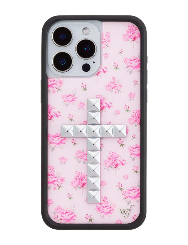 Wildflower iPhone case 15 Pro Max Stud Cross Forget Me Not Floral Pink Cute