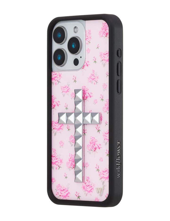 Wildflower iPhone case 15 Pro Max Stud Cross Forget Me Not Floral Pink Cute