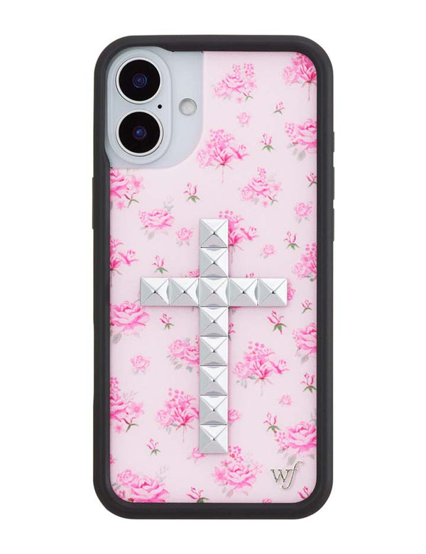 Wildflower iPhone case 16 Plus Stud Cross Forget Me Not Floral Pink Cute
