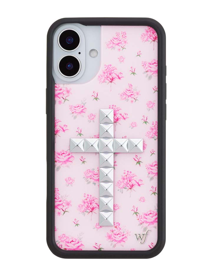 iPhoneケース　両面スタッズ　フラワー×クロス Stud Cross Forget Me Not Floral | Pink iPhone 17 Pro Max Case