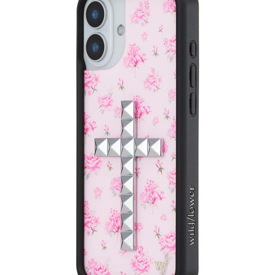 Wildflower iPhone case 16 Plus Stud Cross Forget Me Not Floral Pink Cute