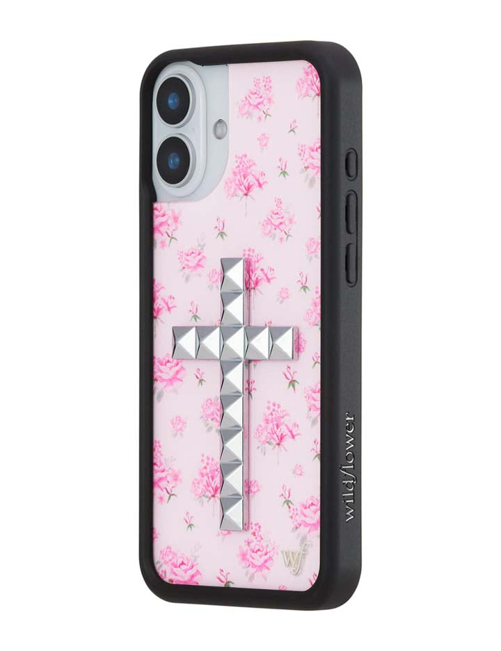 Wildflower iPhone case 16 Plus Stud Cross Forget Me Not Floral Pink Cute