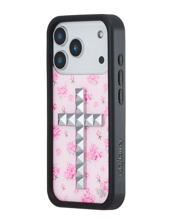 Wildflower iPhone case 17 Pro Stud Cross Forget Me Not Floral Pink Cute