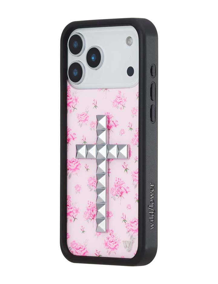 Stud Cross Forget Me Not Floral | Pink iPhone 17 Pro Max Case