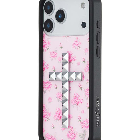 Wildflower iPhone case 18 Pro Max Stud Cross Forget Me Not Floral Pink Cute