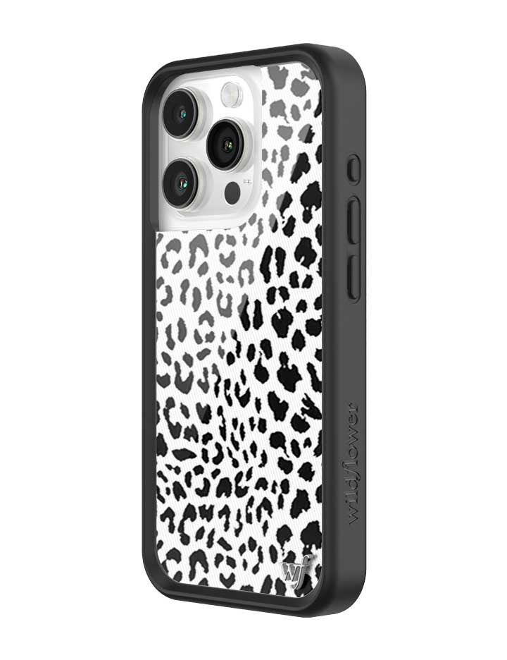 Wildflower iPhone case 15 Pro Snow Meow Leopard White Cute