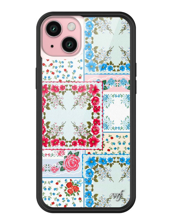 Wildflower iPhone case 15 Plus Sweetheart Patchwork Blue Cute