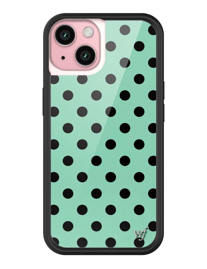 Wildflower iPhone case 15 Polka Dot Turquoise Black Cute